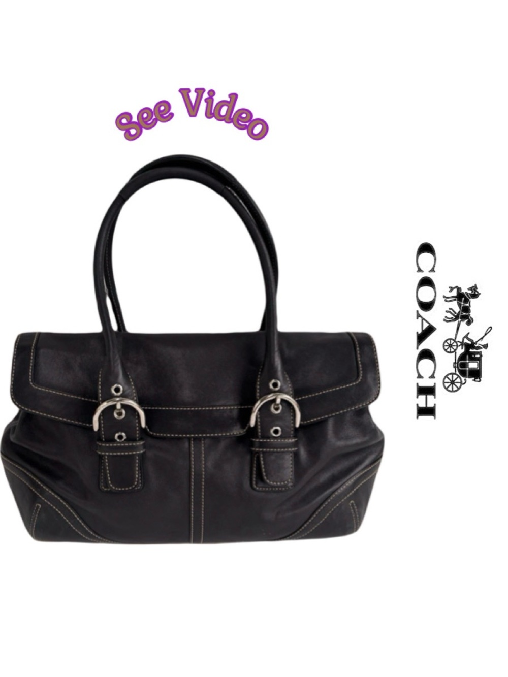 🐴 Coach 9636 Y2K Vintage Hamptons Soho Black Leather Satchel/Flap Shoulder Bag - Picture 13 of 13